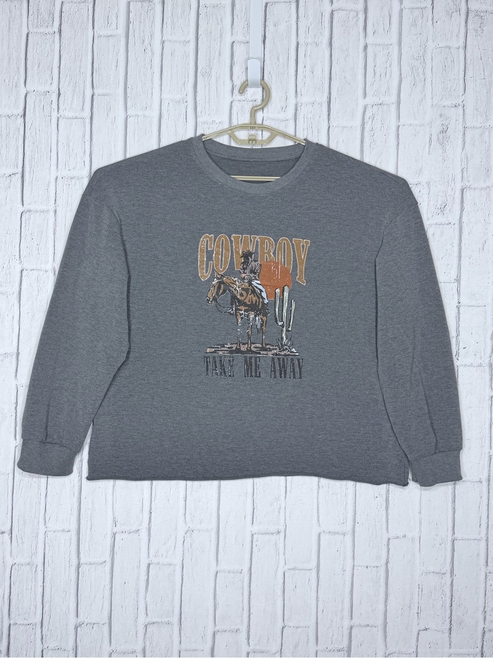 🤠 Cowboy Take Me Away Western Graphic Sweatshirt Gray XXL